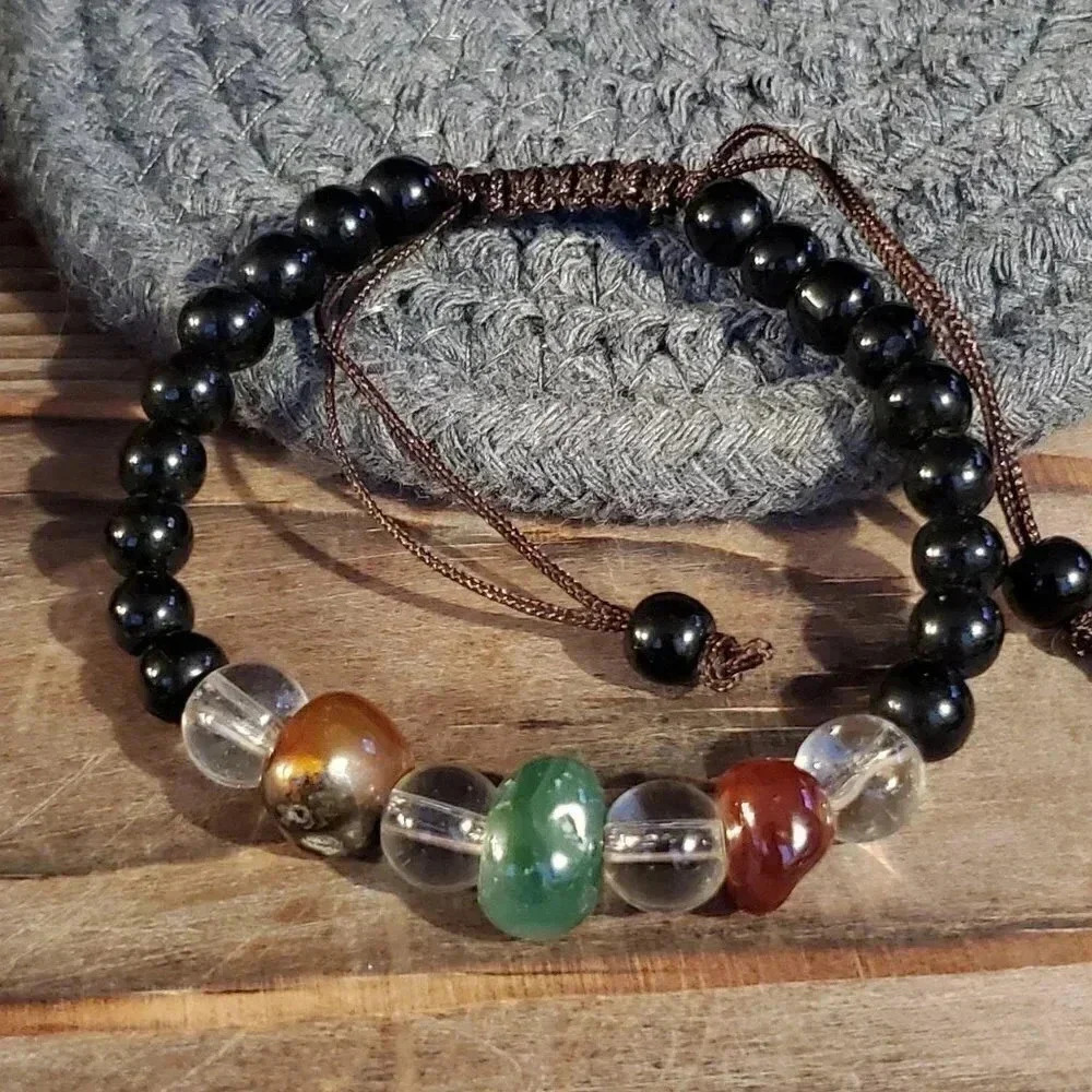 Tibetan Green Red Agate Black Gemstone Bracelet
